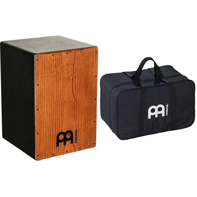 Meinl Cajon Rock/Pop - Box drum for beginners and advanced players - Ideal for home and outdoor use - Snare effect with tunable steel strings (HCAJ1AWA) & MSTCJB Cajon Bag, Black