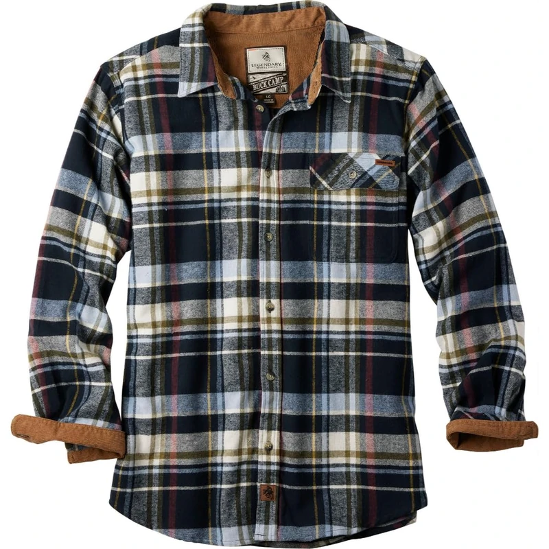 Legendary Whitetails Men's Buck Camp Flannel Shirt Button, Midnight Water Plaid, Large