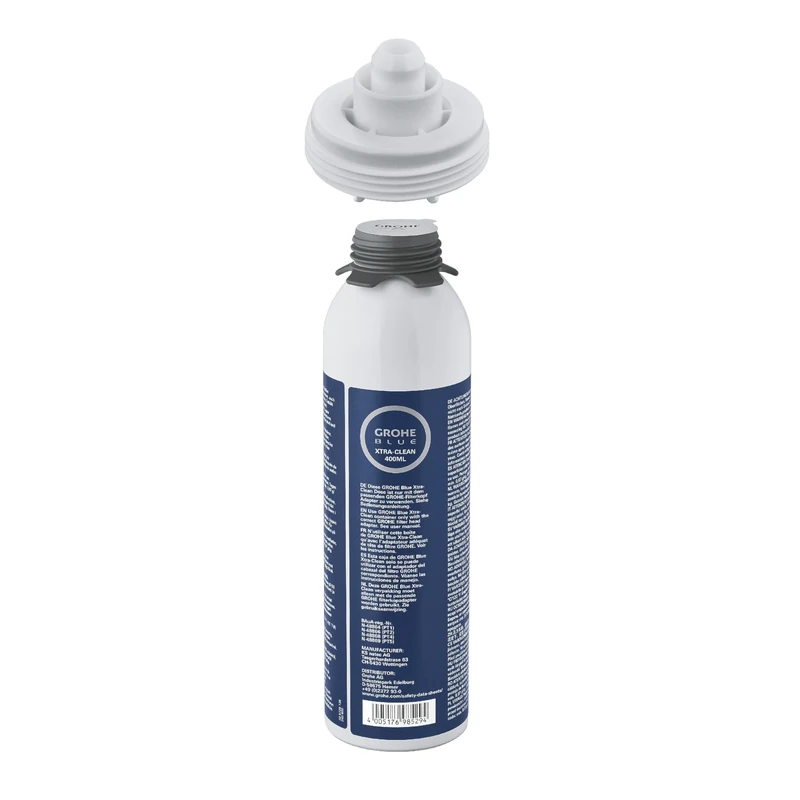 GROHE Blue Cleaning Cartridge 40434001 and Reusable Adapter 40694000 for Blue Pure, Blue Home or Blue Professional, 100% Disinfection of Cooler, Filter Head and Faucet, Includes Spray Head
