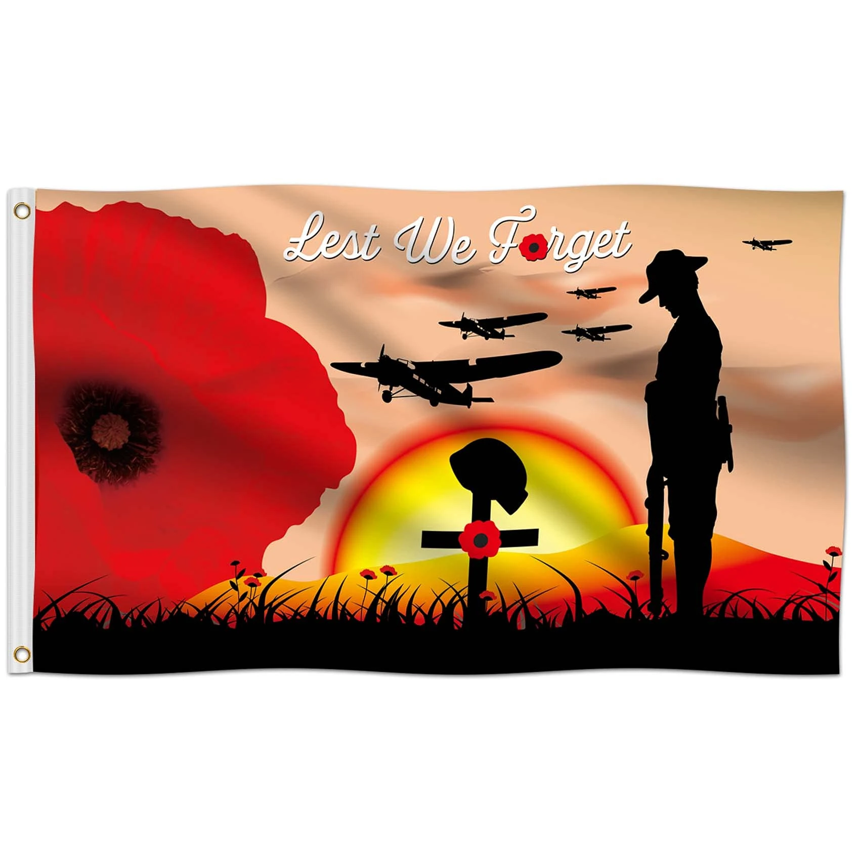Funnlot Lest We Forget Flag Remembrance Day Flag 90 Cm X 150 Cm Remembrance Sunday Poppy Remembrance Day Decorations for Heroes Soldiers Outdoors Street Square Lest We Forget Banner