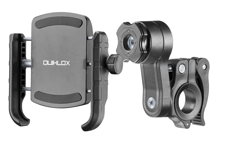 Interphone QUIKLOX Universal Smartphone Holder (from 3.5" to 7.5") with Round Handlebar Mount, QUIKLOX Modular System, Motorcycle Phone Holder, Quick Release Hook