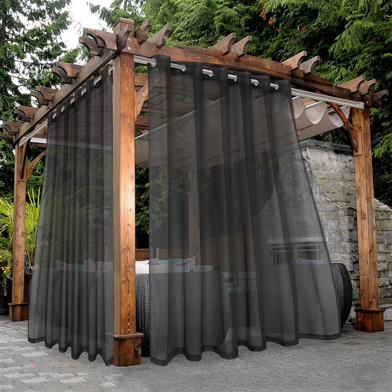 Bonzer Waterproof Curtains for Indoor Outdoor Sheer Curtains for Patio with Eyelet Wide Voile Curtains for Living Room Bedroom Porch Pergola Cabana, 100 x 84 Inch, Grey