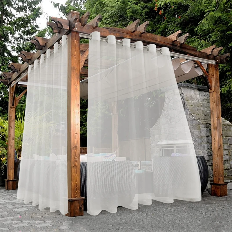 Bonzer Waterproof Indoor/Outdoor Sheer Curtains for Patio - 2 Panels Wide Grommet Voile Curtains for Living Room, Bedroom, Porch, Pergola, Cabana, 100 x 95 inch, Beige