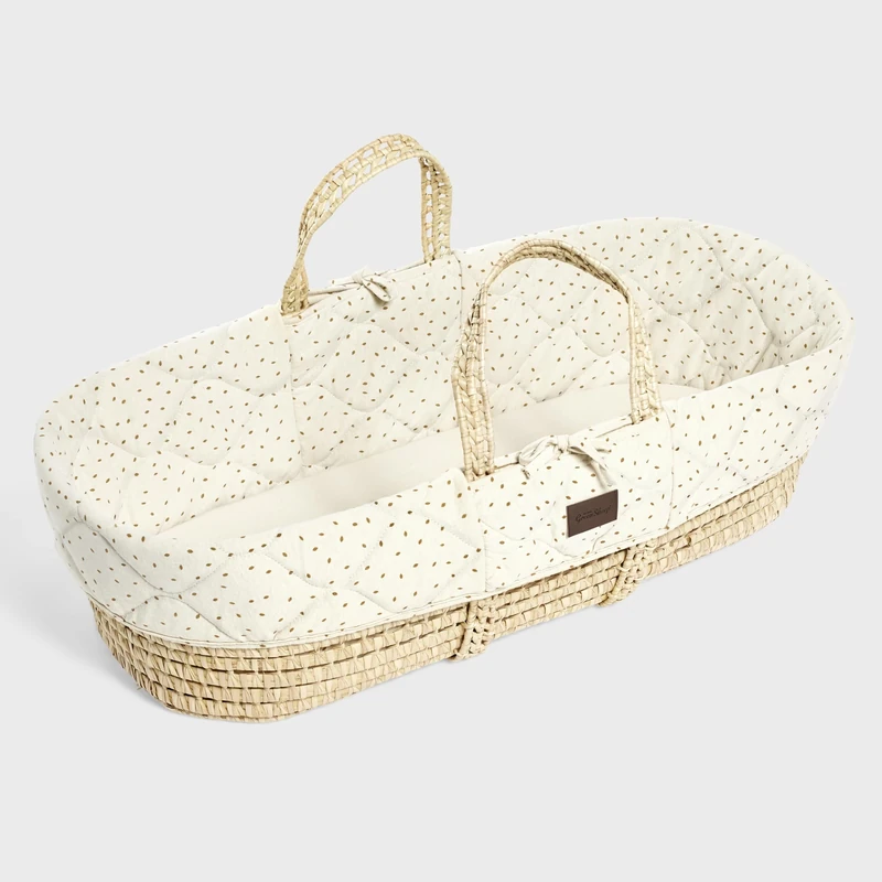 The Little Green Sheep Natural Quilted Moses Basket and Mattress, Linen Rice