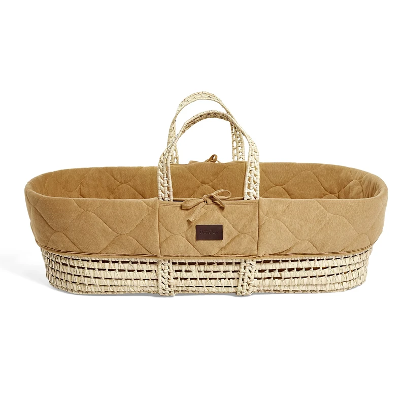 The Little Green Sheep Natural Quilted Moses Basket and Mattress, Honey