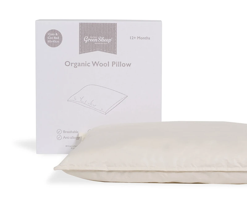 The Little Green Sheep Organic Wool Cot Pillow for Toddlers - Gently Moulding for All-Around Comfort - 40x60cm