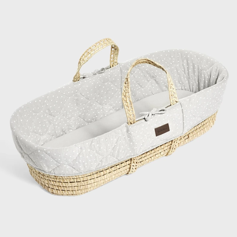 The Little Green Sheep Natural Quilted Moses Basket and Mattress, Dove Rice