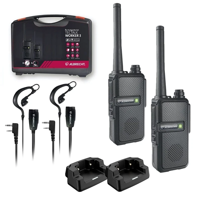 Albrecht Tectalk Worker 3 2 Piece Case Set, 29825, PMR446 Radios, Robust Walkie Talkies for Construction Site, Security, Operation, Outdoor, Includes Accessories - Image 1