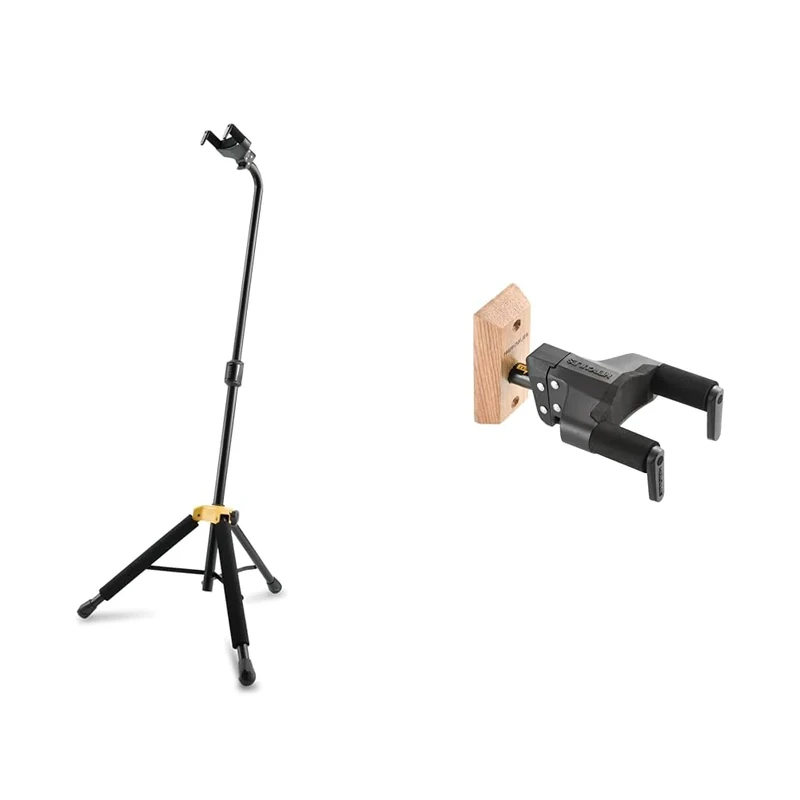 HERCULES Stands GS414B PLUS AGS Tripod Guitar Stand GSP38WB PLUS AGS Guitar Wall Hanger with Wood Base