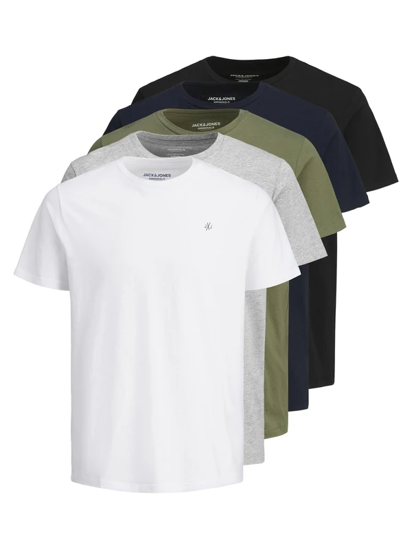 JACK & JONES Mens Jorvester JXJ 5 Pack T-Shirt Multi S