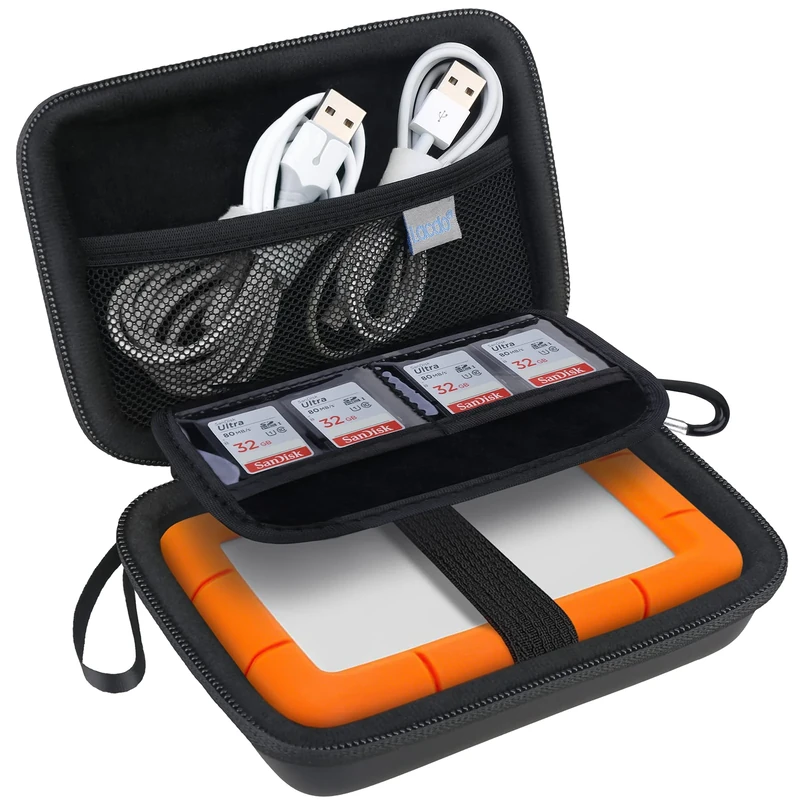 Lacdo Hard Drive Carrying Case for LaCie Rugged Mini/Rugged Thunderbolt USB 3.0 2.0 USB-C External Hard Drive Portable HDD 1TB 2TB 4TB 5TB EVA Shockproof Protective Storage Holder Travel Bag, Black