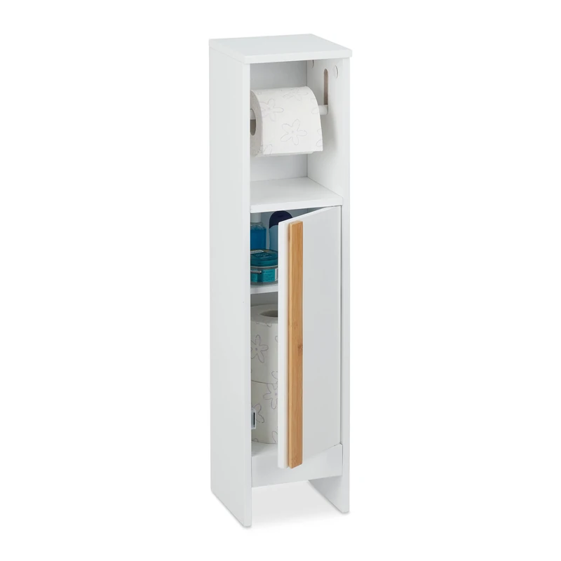 Relaxdays Toilet Roll Holder, Free-standing, Narrow, Storage, Bathroom Cabinet, Cupboard, HxWxD 75.5x18.5x18.5 cm, White, Fibreboard, 75.5 x 18.5 x 18.5 cm