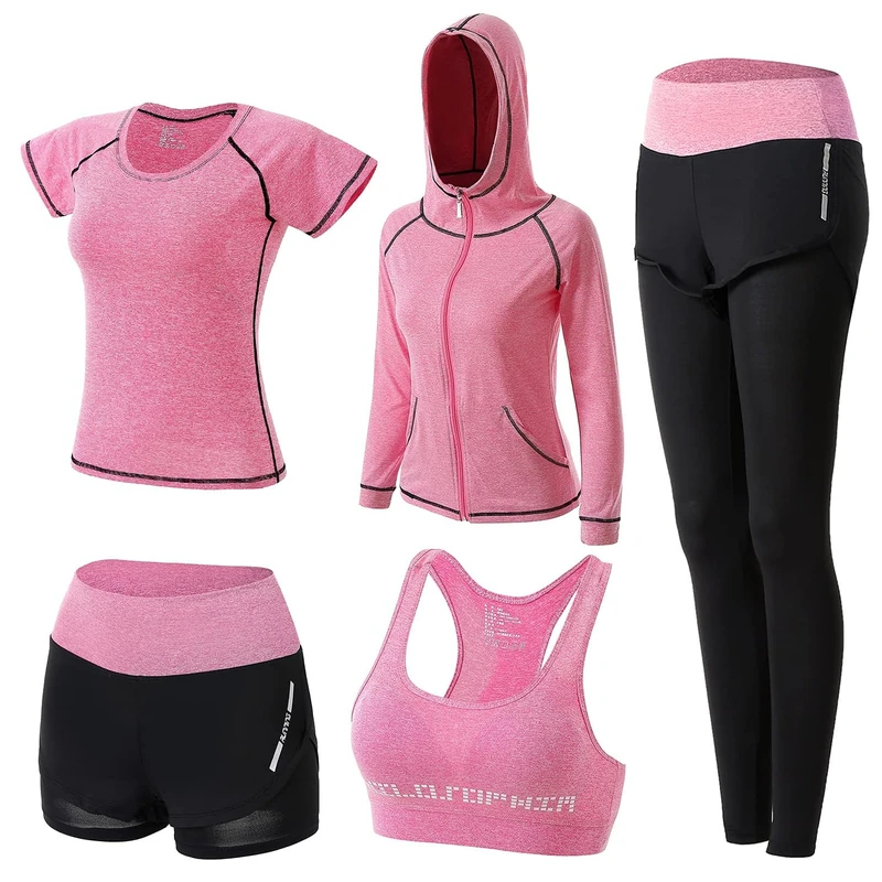 XPINYT Workout Outfit Set for Women Tracksuit Sport Yoga Fitness Gym Tennis Exercise Clothes Activewear Athletic Sets - pink - Medium