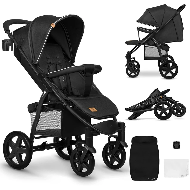 LIONELO Pushchair from Birth to 4 Years Annet Plus Light & Foldable Buggy with Reclining backrest to a Lying Position EVA Foam Wheels Stroller Mosquito net Footblanket Pram Drink Holder XXL Hood