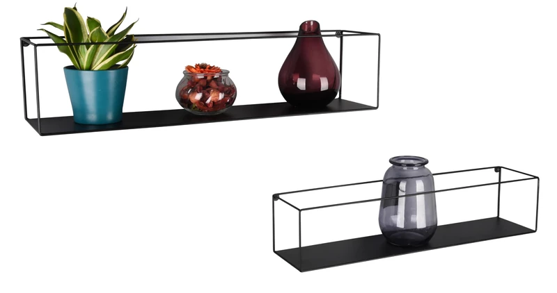 Industriedesign Tinka Wall Shelves Set of 2 Metal in Black 60 cm and 65 cm Wide