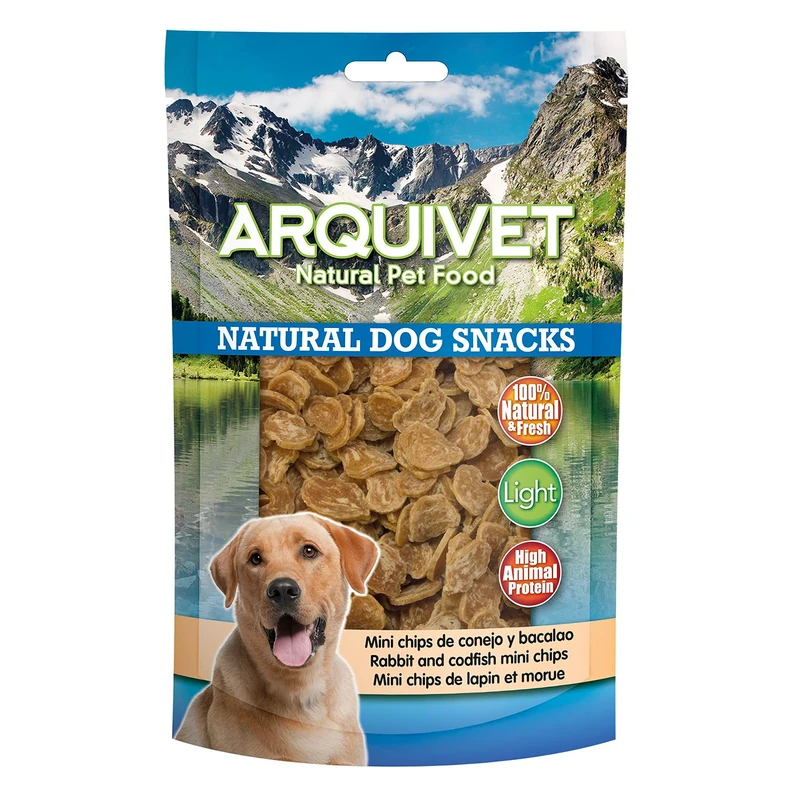 Arquivet Pack of 12 Snack Chips Rabbit and Cod 100g - Natural Dog Snacks - 100% Natural - Treats, Treats, Treats for Dogs - Light Product - Very Rich in Nutrients