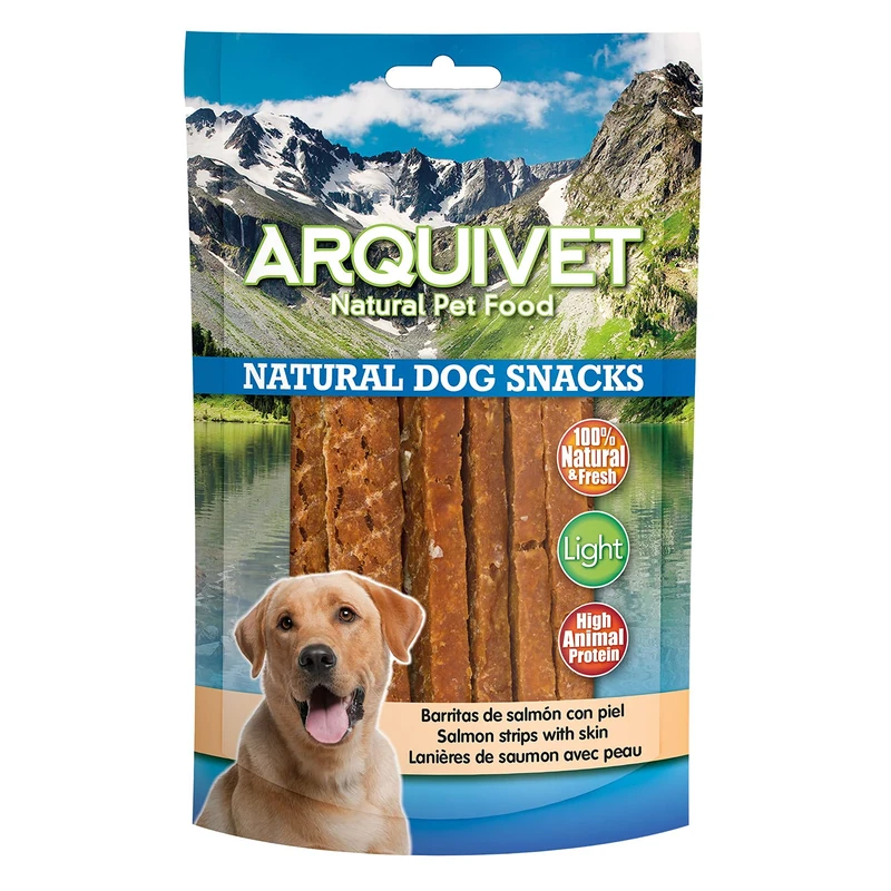 ARQUIVET Pack of 12 Units - Salmon Strips with Skin - 100 g - 100% Natural Snacks for Dogs - Treats for Dogs - Lightweight Product - Very Rich in Nutrients