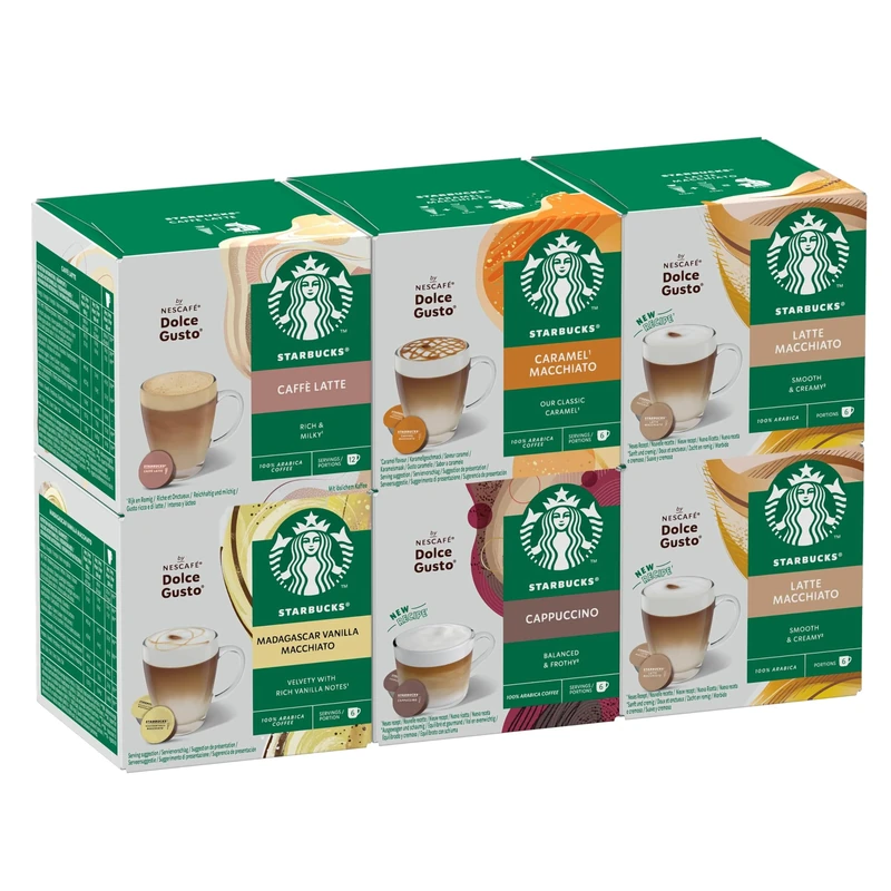 STARBUCKS White Coffee Cup Variety Pack by NESCAFÉ Dolce Gusto, Coffee Capsules 6 x 12 (72 Capsules) - Amazon Exclusive