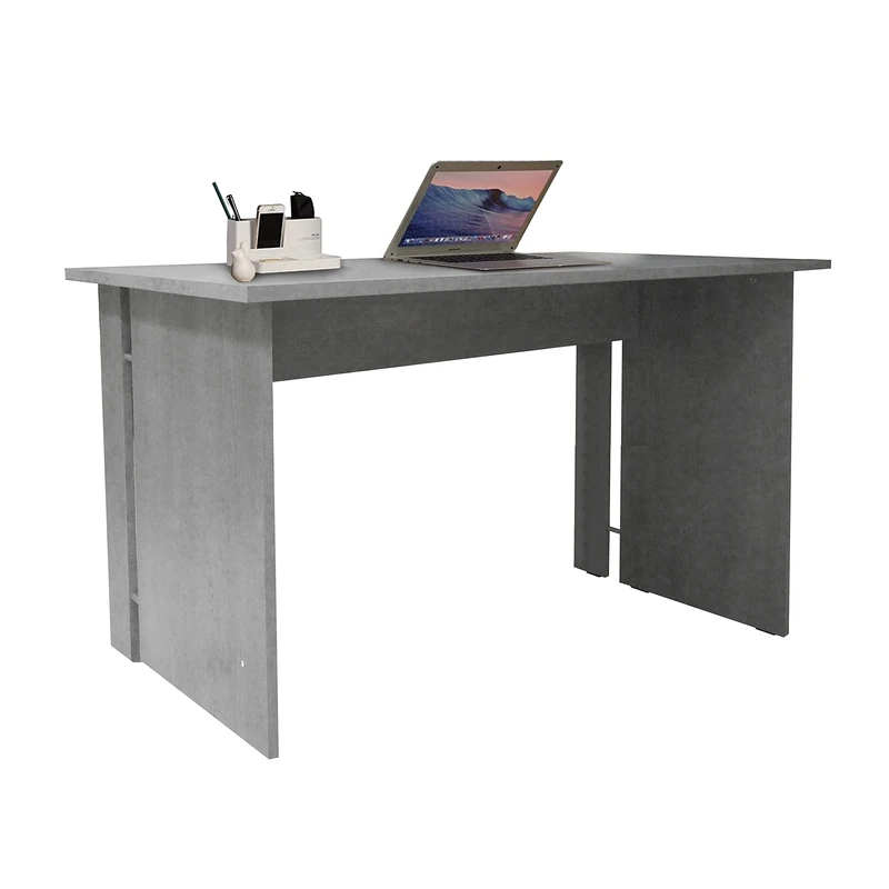 Dmora - Linear desk for office and study, Minimal computer table, Desk for work, 150x78xh75 cm, Cement Gray color