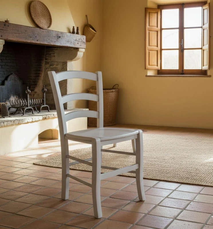 Dmora - Classic chair in wood and eco-leather, for dining room, kitchen or living room, Made in Italy, 41x43h87 cm, White color