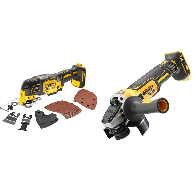 DEWALT DCS355N-XJ 18V Li-Ion Cordless Brushless Oscillating Multi-Tool & DCG405N 18V XR Brushless 125mm Angle Grinder, Multi-Colour
