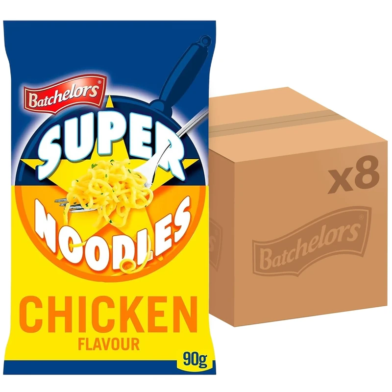 Batchelors Super Noodles Tasty Chicken Flavour, Instant Snack Ready in 4 Minutes, 90 g Packet (Pack Of 8)
