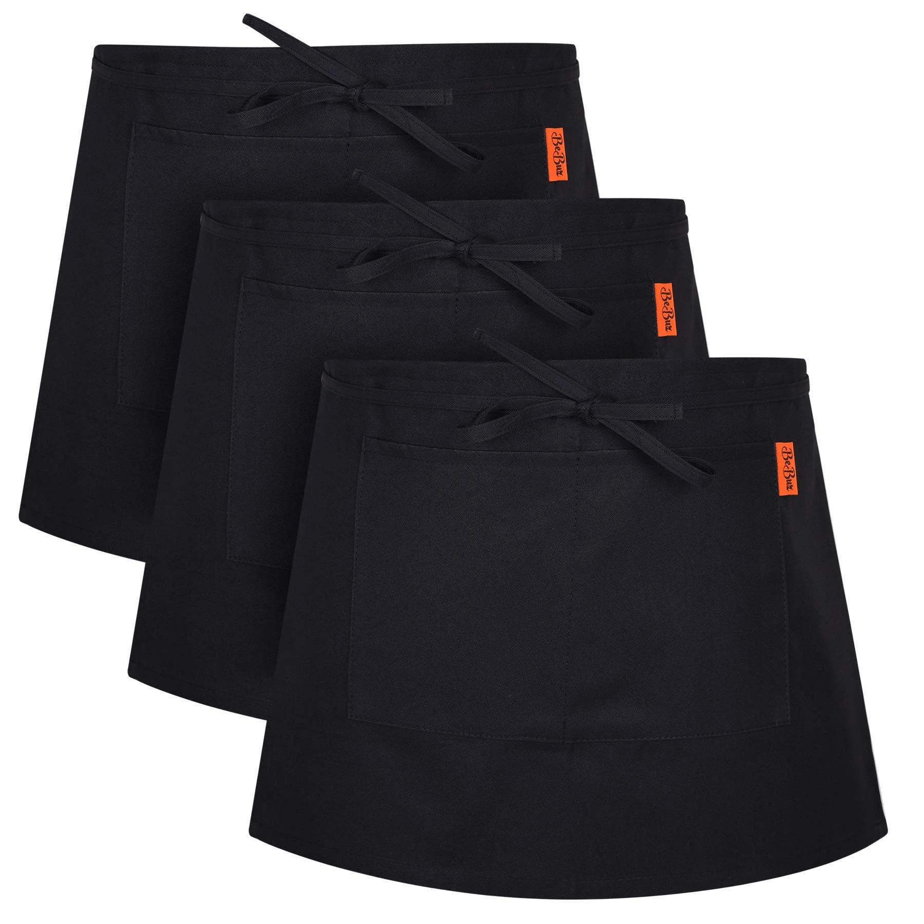Waist Apron, Black Waiter Waitress Aprons with 2 Pockets Bistro Restaurant Gardening Half Apron for Men and Women (3, Black)