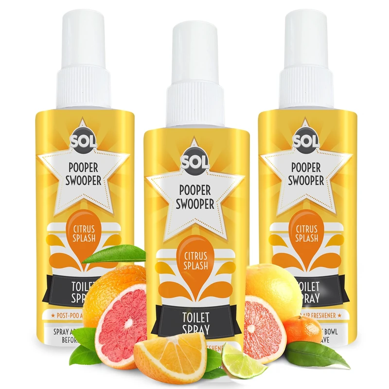 SOL 3pk x 60ml Pooper Swooper Toilet Spray Citrus Splash Fragrance 1,000+ Sprays per Pack, Air Freshener Refresher for Public Bathrooms, Office, Home, Travel-Friendly Cleaning Solution for Poo Odours
