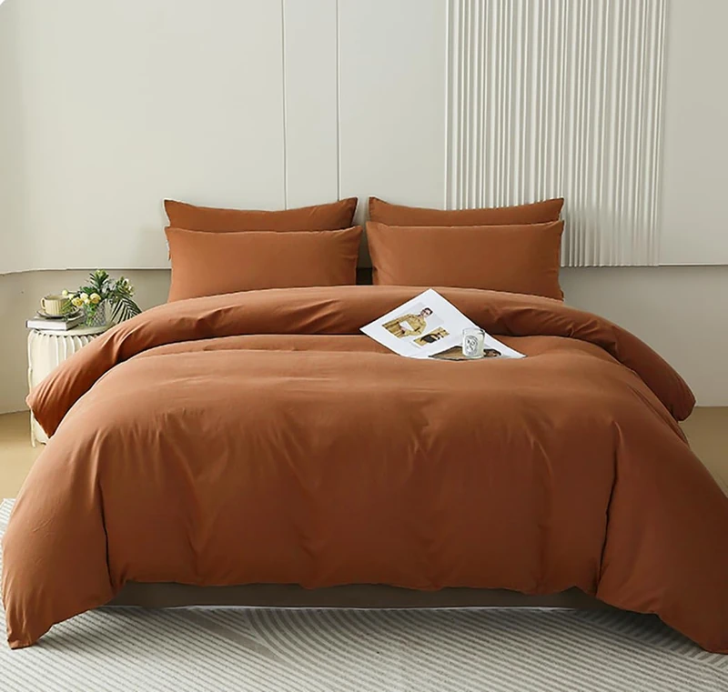 Houseri King Pumpkin Colored Comforter Set Terracotta Rust Bedding King Size Caramel Brown Comforters Warm Soft Comfy 3 Piece Breathable Durable Dusty Burnt Orange Country Style Bed Quilt Blanket King