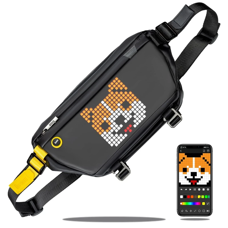 Divoom LED Display Shoulder Bag, Waterproof Shoulder Bag Travel Shoulder Bag for Cycling Travel for Men and Women, Black, 30