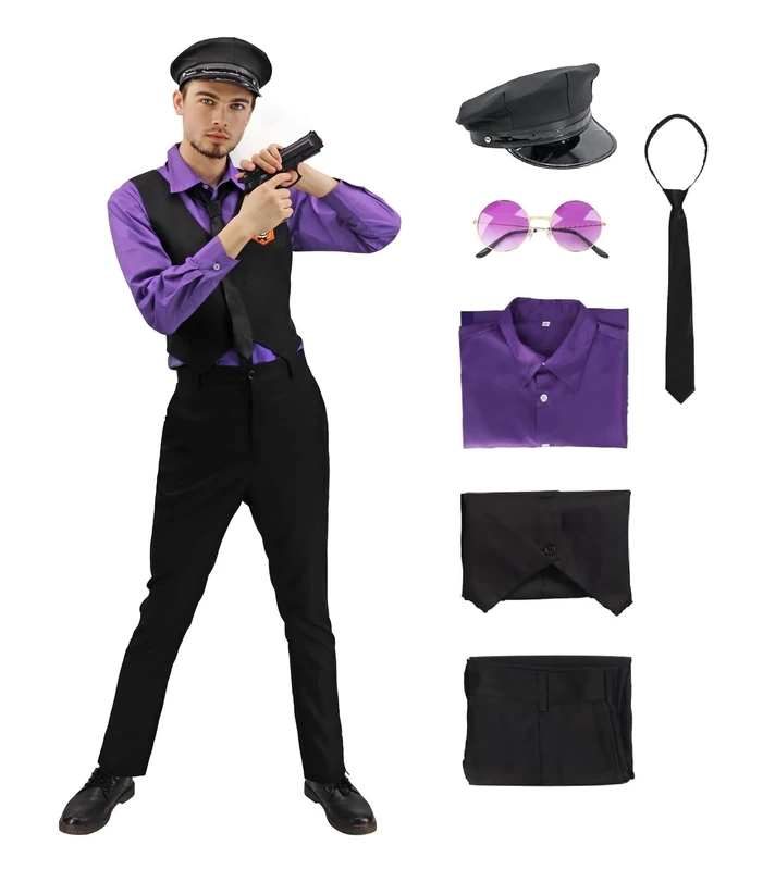 C-ZOFEK US Size Men's Purple Cosplay Costume Halloween Outfit with Hat and Glassses, Purple, XS
