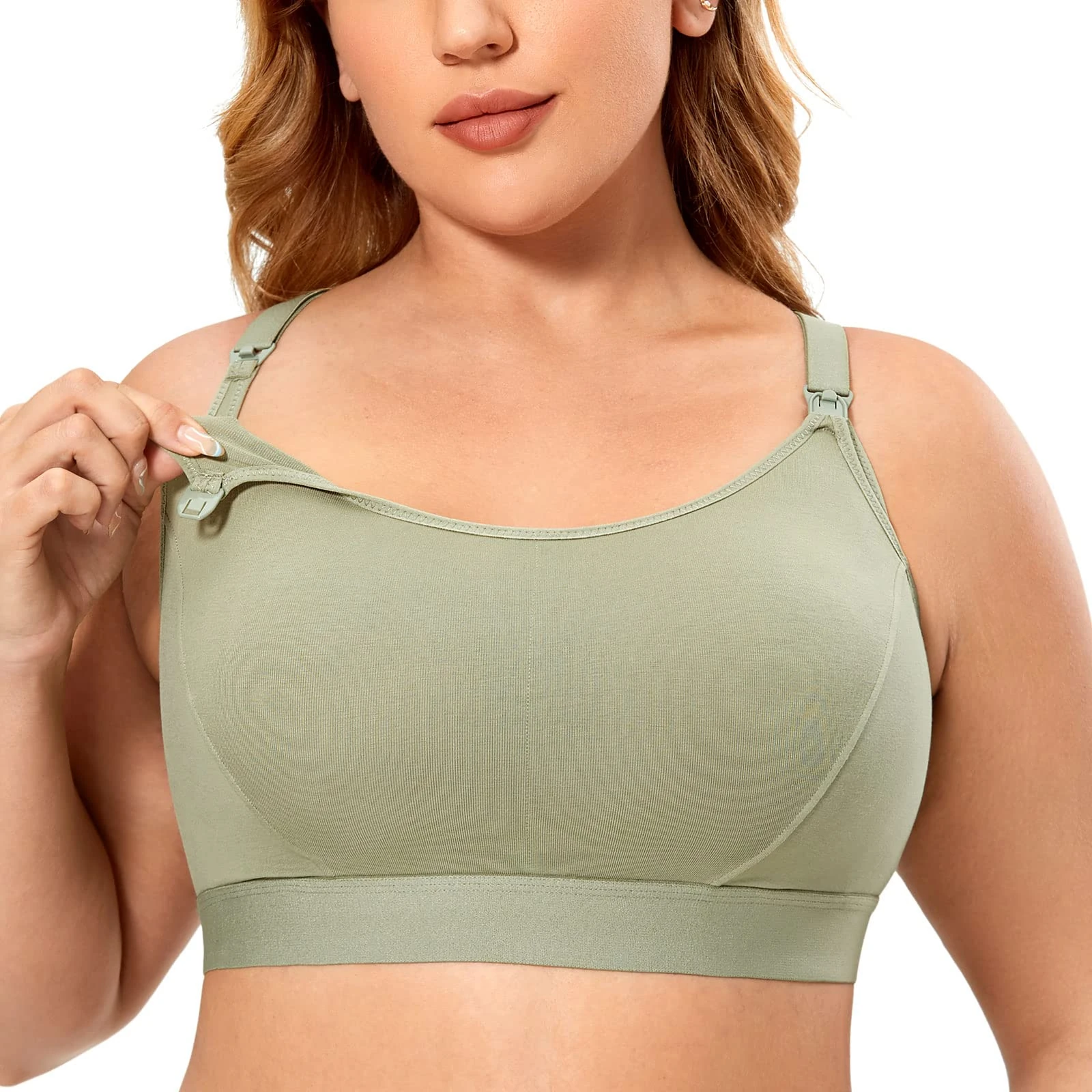 Gratlin Women's Nursing Bras Maternity Plus Size Breastfeeding Cotton Sleep Nursing Sports Bra Olive Grey 3XL