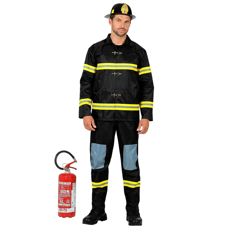 Widmann W 21364 Fireman Costume, Top, Trousers and Helmet, Uniform, Rescue Service, Vocation, Theme Party, Carnival, Men, Multicoloured, XL
