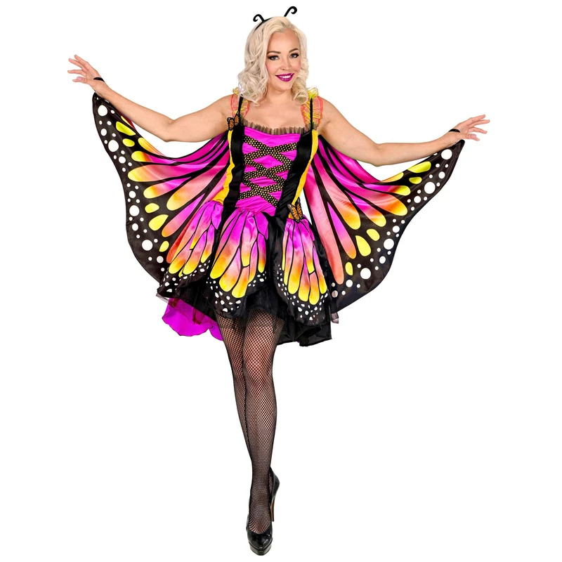 Widmann - Butterfly costume, dress with tutu, wings and antennas, for women, animal, moths, carnival, theme party