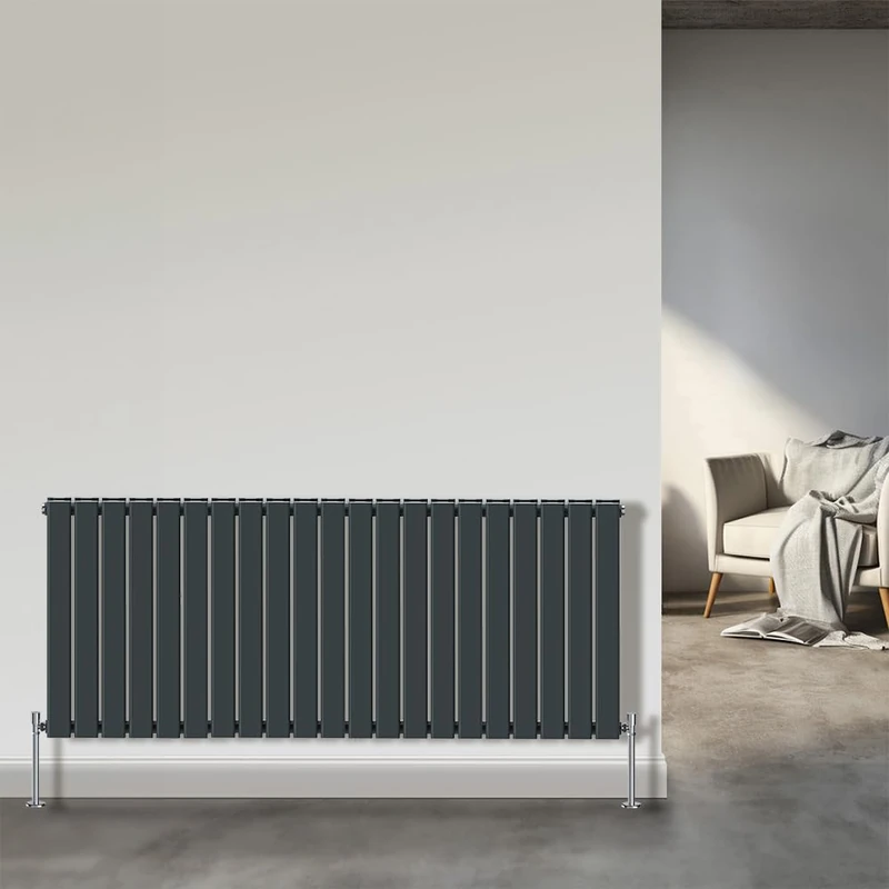 NRG 600 x 1428mm Anthracite Double Column Flat Panel Designer Radiator