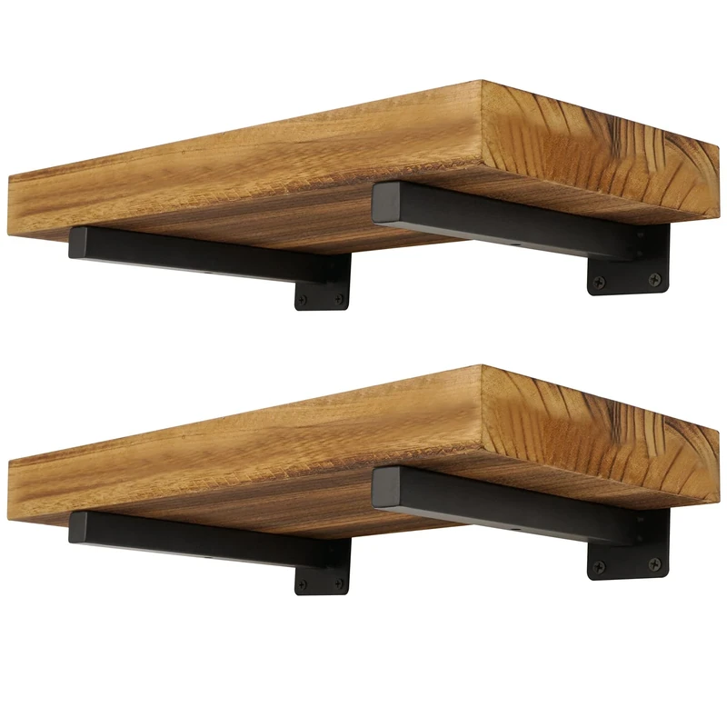 EZYDECOR Heavy Duty Shelf Brackets 4 Pack Iron Metal Wall Mounted Floating Shelf Bracket Farmhouse Furniture Decorations Hardware Included (12") Black