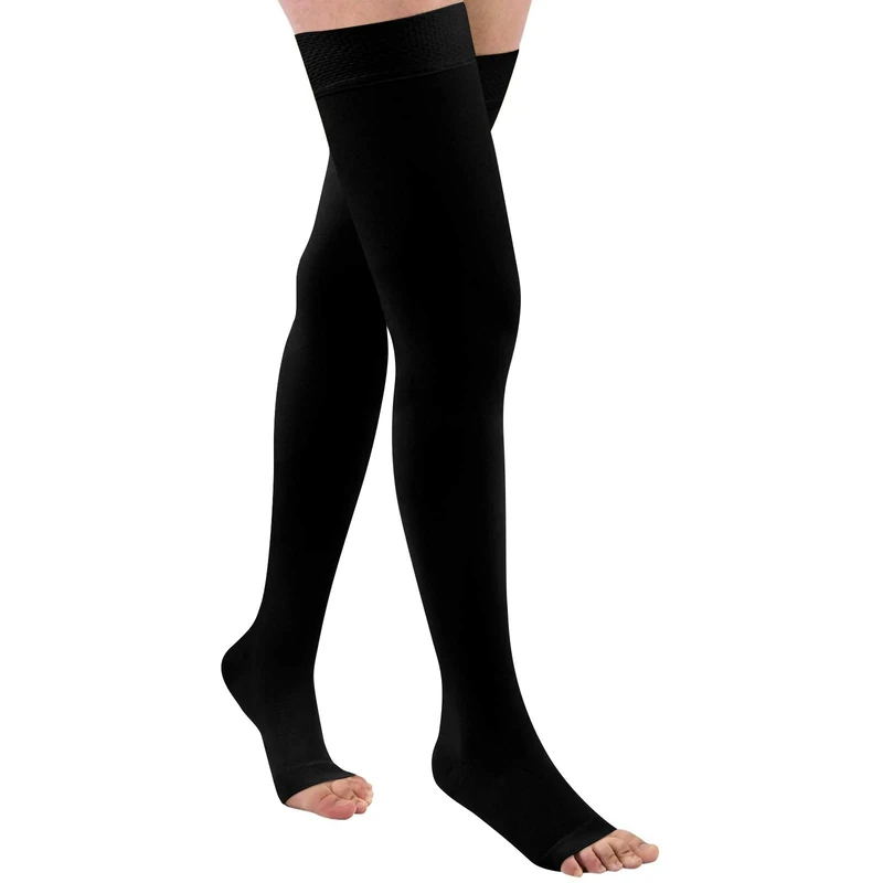Evolyline Medical Open Toe Thigh High Compression Socks for Women & Men, Beige Compression Stockings toeless 20-30 mmHg Graduated Support Stockings for Varicose Veins, Edema, Flight