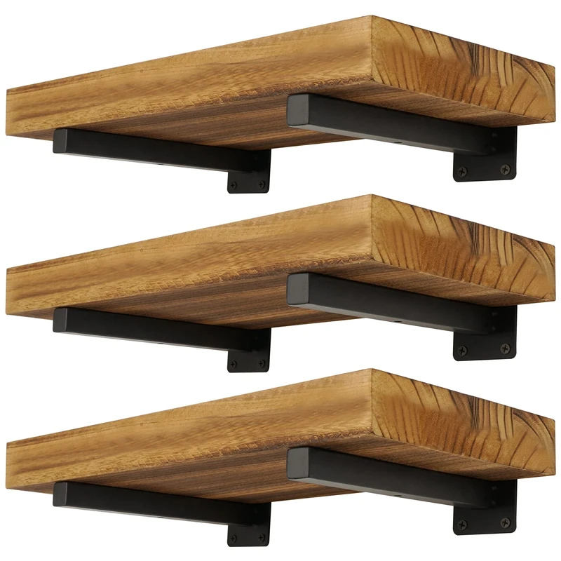 EZYDECOR Heavy Duty Shelf Brackets 6 Pack Iron Metal Wall Mounted Floating Shelf Bracket Farmhouse Furniture Decorations Hardware Included (8") Black