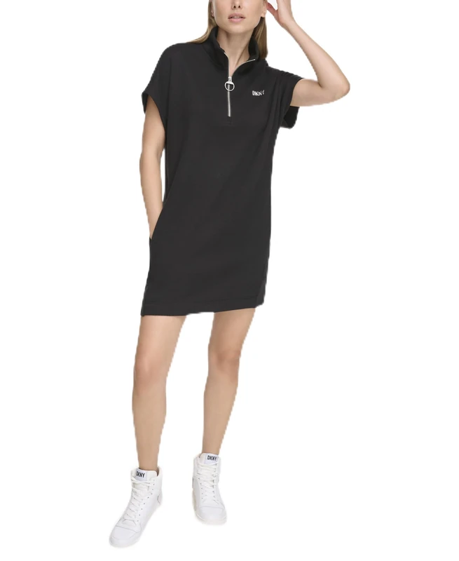 DKNY Women's Metallic Bubble Logo Dress Casual, Black/Silver, S