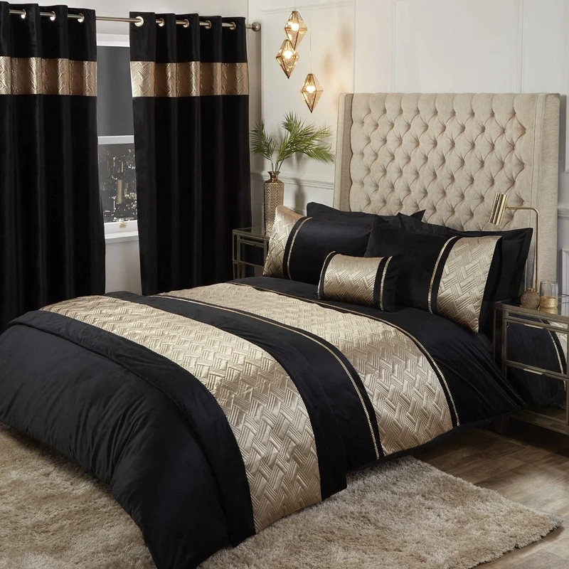 Rapport Home Capri Gold Velvet Duvet Cover Set - King Size (220x230cm) with 2 Pillowcases (50x75cm) - Luxurious Soft Bedding for Elegant Bedroom Decor