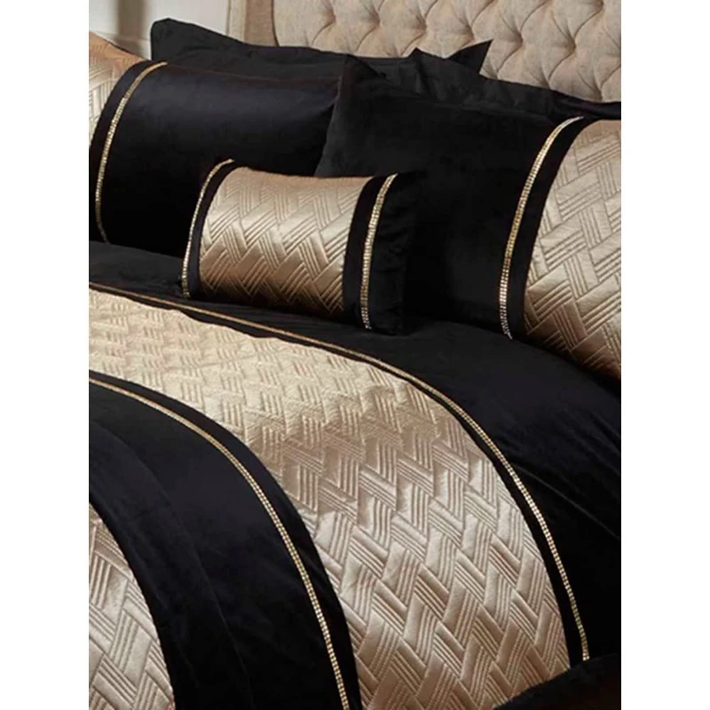 Rapport Home Capri Gold Velvet Duvet Cover Set - Super King Size (220x260cm) with 2 Pillowcases (50x75cm) - Luxurious Soft Bedding for Elegant Bedroom Decor