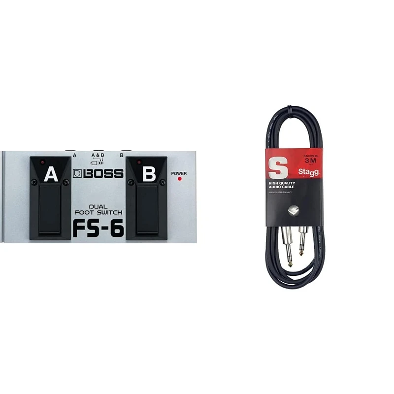 BOSS Fs-6 Dual Foot Switch & Stagg SAC3PS DL 3m/10 ft Deluxe Jack to Jack Instrument Cable