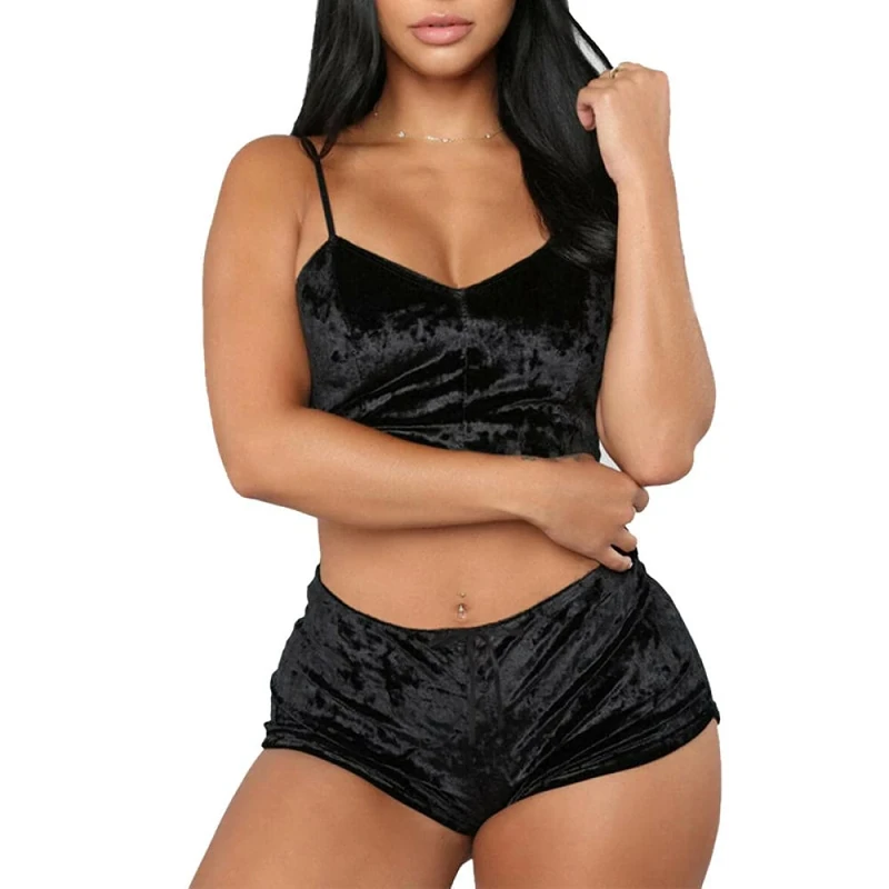 Women's Erotic Baby Dolls Women Lace Sexy Pajama Sleepwear Straps Sleeveless Satin Nightgown Lingerie Set-6_L