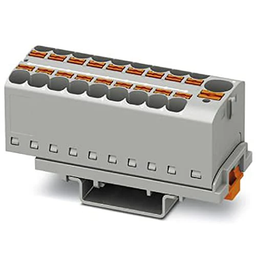 PHOENIX CONTACT PTFIX 10/18X4-NS35 GY Distribution Block, Number of Connections 19, Cross Section 0.5 mm² - 10 mm², AWG 20-6, Width 28.6 mm, Grey, Pack of 8