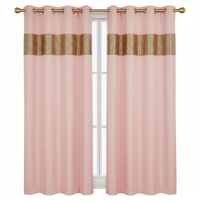 Rapport Home Capri Blush Gold Eyelet Curtains Pair - 66" W x 72" D (132" Total Width) - Thermal Room Darkening Polyester Drapes for Bedroom Living Room