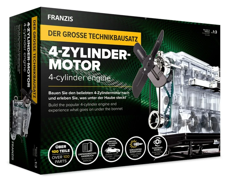 Franzis 4 Cylinder Engine Kit - Engine Model Kit - Educational Kit - Physics - Adults and Children 14+