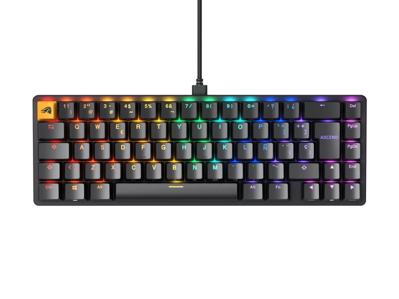 Glorious Gaming GMMK 2 Compact (65Percent) - Mechanical Gaming Keyboard, Aluminium Frame, Customisable, Doubleshot Caps, Glorious Fox Switches, Per Key RGB, Full NKRO, Spanish QWERTY Layout - Black