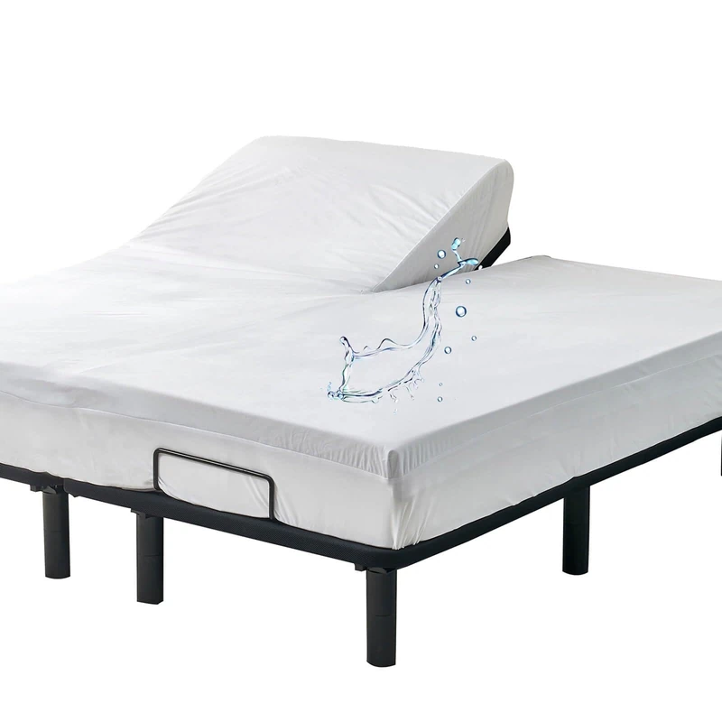 Kingnex Waterproof Split Top King Mattress Protector for Adjustable Bed with Upper Flex 32-34 from Head Ultra Soft Bamboo Viscose Jersey Noiseless Fitted Mattress Cover