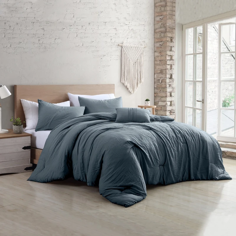 Modern Threads - Down Alternative Brushed Microfiber - Elegant All Season Bedspread Set - Includes Comforter, Shams, & Decorative Pillow - Luxurious Bedding - Denim Queen