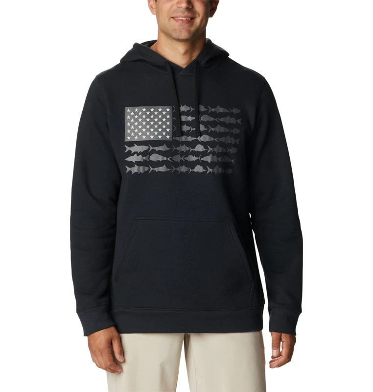 Columbia Men's PFG Fish Flag II Hoodie Hiking Shirt, Black/Graphite USA, M
